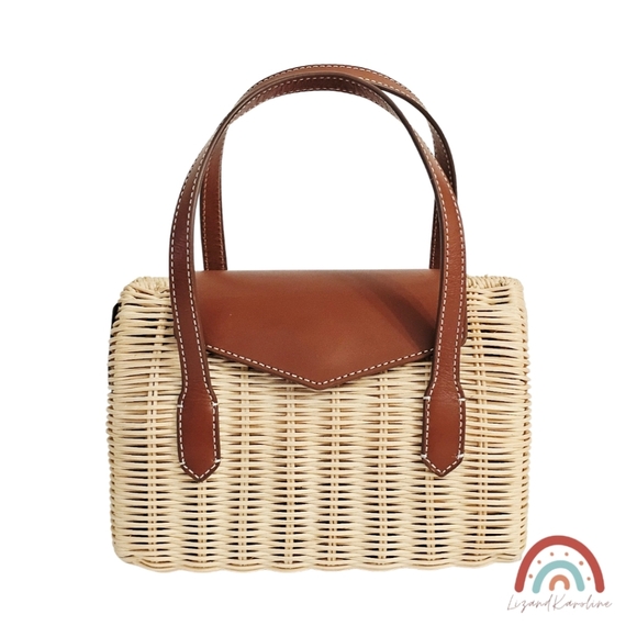 New! J. Crew Small Rattan Leather Top Handle Satchel Crossbody Bag - Picture 4 of 16